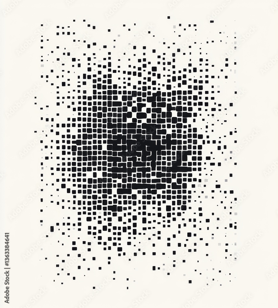 Poster abstract pixelated square pattern in black on a white background