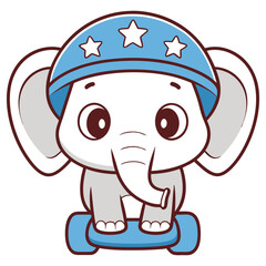 Cartoon Elephant with Helmet and Skateboard on Transparent Background