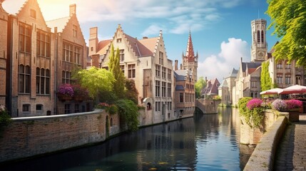 Obraz premium A photo of a charming canal lined with historic building