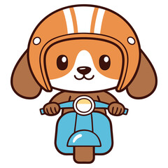 Cartoon Dog Riding Blue Scooter, Wearing Helmet on Transparent Background