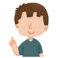 Faceless boy who is pointing as if reminding someone of something