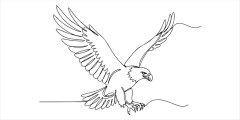 flying eagle continuous single line art drawing sketch on white background