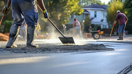 A photo of a concrete contractor pouring a new driveway