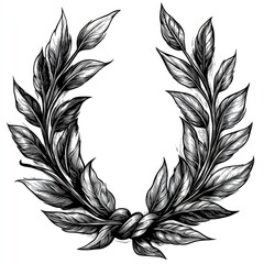 Obraz premium Elegant Leaf Wreath Illustration in Black and White with Tied Stem