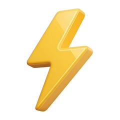 A vibrant yellow lightning bolt symbolizing swift energy and power, rendered in a glossy 3D style against a clean white background.