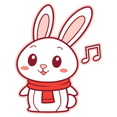 Musical Bunny Cartoon with Red Scarf and Transparent Background in Style