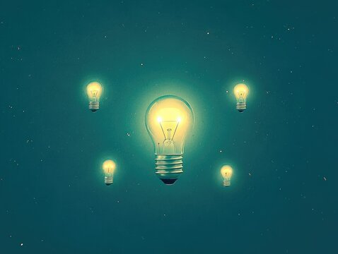 Glowing Light Bulbs Illuminating Dark Space Concept for Creative Ideas