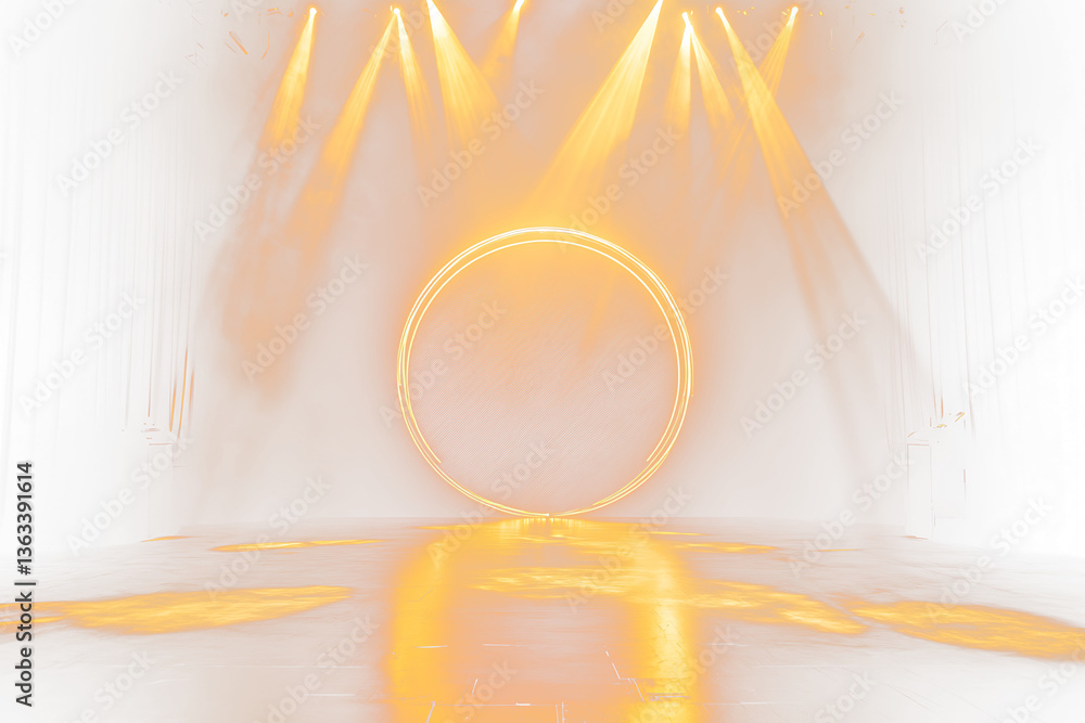 Poster illuminated circular stage with warm lighting.