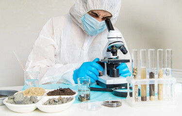 Soil testing in the laboratory. Selective focus.