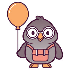 Whimsical Penguin With Glasses, Balloon, and Backpack Cartoon