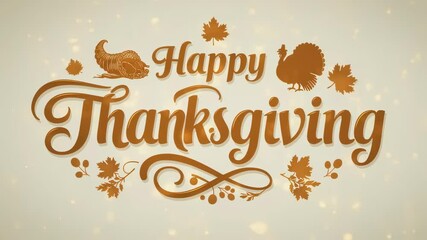 Happy Thanksgiving greeting card with animated glitter. Holiday season background for text, overlay.