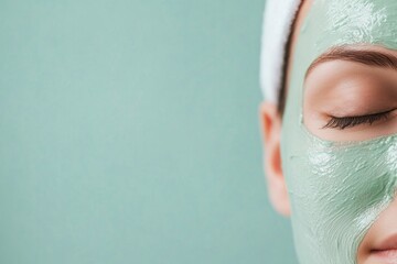 close-up of person relaxing with facial mask framed for optimal copy space to inspire tranquility and wellness motives