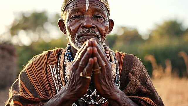 African tribal elder performing a traditional blessing ceremony