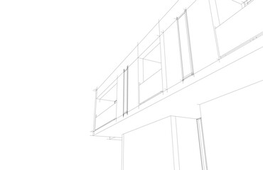 Contemporary Architectural Wireframe Sketch - Residential and Commercial Buildings - Vector Illustration
