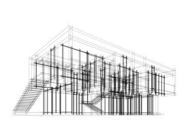 Contemporary Architectural Wireframe Sketch - Residential and Commercial Buildings - Vector Illustration