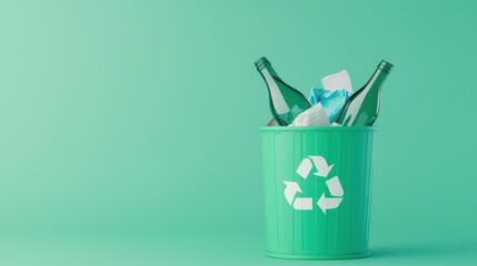 Household recycling bin with bottles and paper home environment gigapixel quality eco-friendly concept