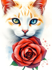 portrait of a cat with roses