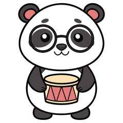 Cartoon Panda Character with Glasses Holding Drum on Transparent Background