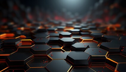 Obraz premium Abstract Hexagon Grid with Glowing Orange Edges for Modern Technology Designs