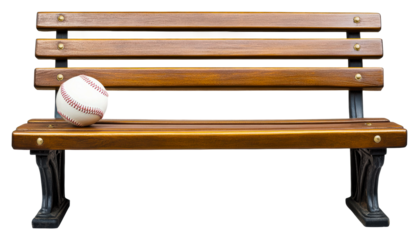 Baseball on a park bench outdoor setting still life isolated on transparent background