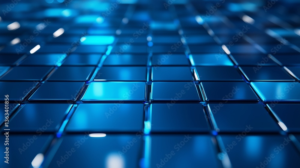 Poster abstract blue background with 3d glowing polygonal shapes. futuristic metaverse digital cubes block 
