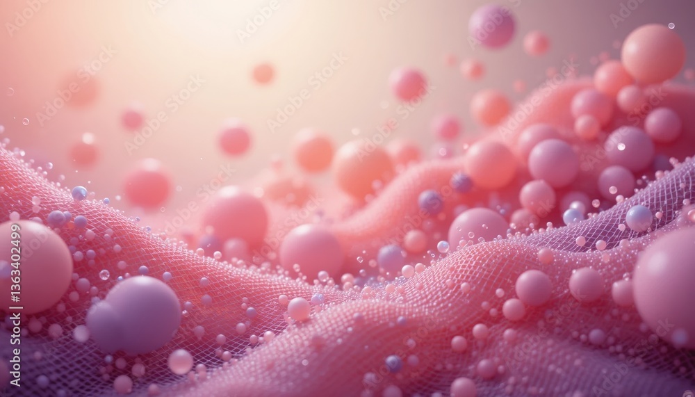 Poster dynamic colorful bubbles floating above textured surface studio digital art abstract close-up perspe