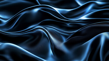 Fototapeta premium abstract curved wavy lines flow across a deep black background, creating a striking contrast. The black backdrop features smooth, blurred silk-like fabric with an iridescent shimmer, resembling a star