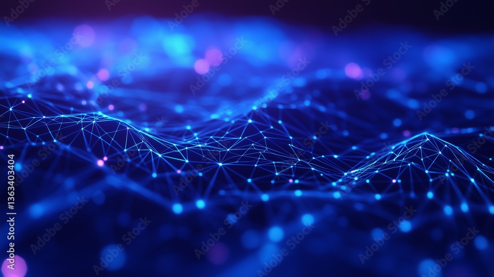 Poster abstract blue background with 3d glowing polygonal shapes. futuristic metaverse digital cubes block 