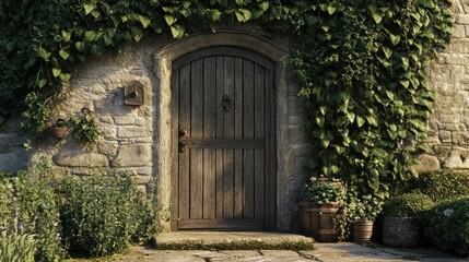 A stone-built English countryside home, ivy-covered walls, and a rustic wooden door --ar 16:9 --v 6.1 Job ID: 0f9bfb3d-077a-493b-bf7a-1962f2316a4b