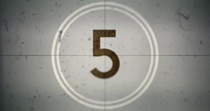 Old Retro Vintage Film Countdown. Black & White Universal Motion Picture Defocused Film Leader, Flicker, Grain, Countdown Clock, Scratches, Grunge, Effects. Old-Fashioned Movie Intro V1 - 4K/HD