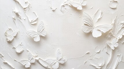 Beautiful pastel white Butterflies, Oil painting with obvious brushstrokes