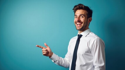 Smiling Businessman Pointing,  Successful Presentation,  Happy Corporate Professional