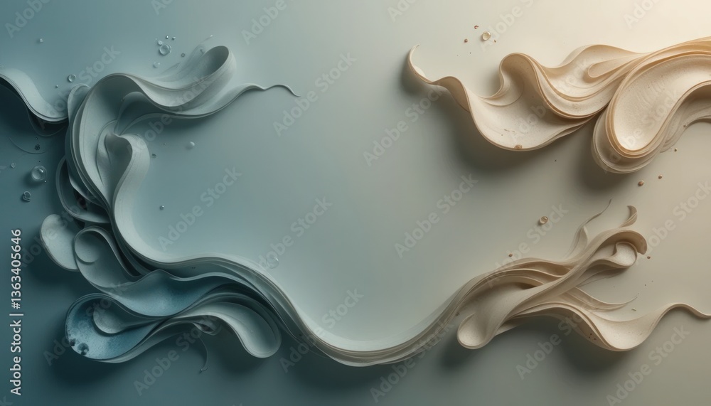Aufkleber dynamic flowing abstract waves digital art minimalist style calming environment aerial perspective f
