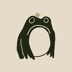 Hand-drawn cartoon sketchy baby royal frog or toad princess, doodle childish fairy tale kids art stylized concept, magical animal mascot logo and label. Stylish girl queen character print for posters