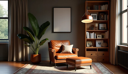 Elegant Interior Design Brown Armchair and Wooden Accents