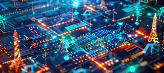 Obraz premium Futuristic Energy Grid Control Center with Holographic Displays of Renewable Energy Flow