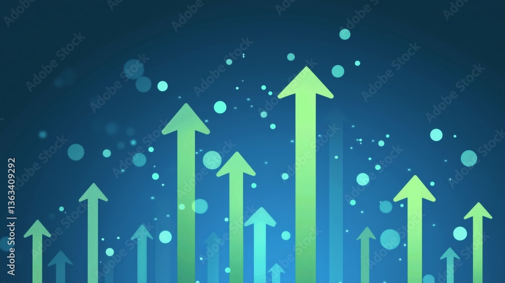 Poster blue background with a series of arrows pointing upwards. the arrows are spaced out and appear to be