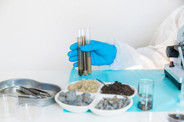 Soil testing in the laboratory. Selective focus.