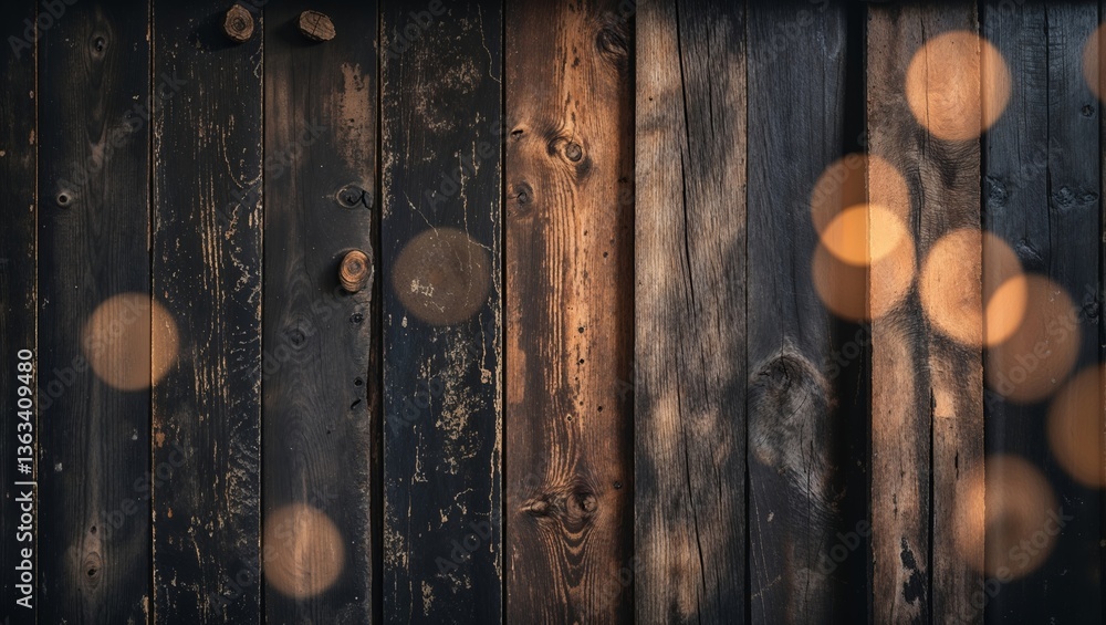 Poster rustic wooden texture with bokeh lights creating a warm, inviting atmosphere in a cozy setting