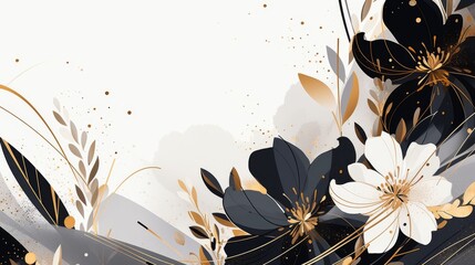 Luxury Minimalist Botanical Background with Gold Line Art and Watercolor