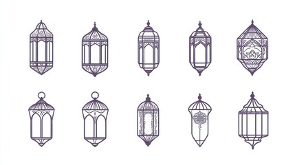 Fototapeta premium Ramadan lanterns collection, Islamic design, white background, festive decoration, web design