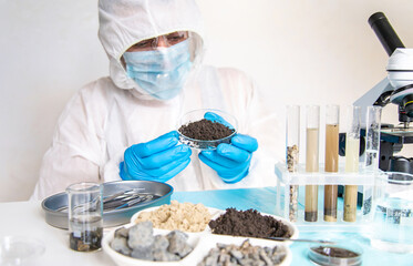 Soil testing in the laboratory. Selective focus.
