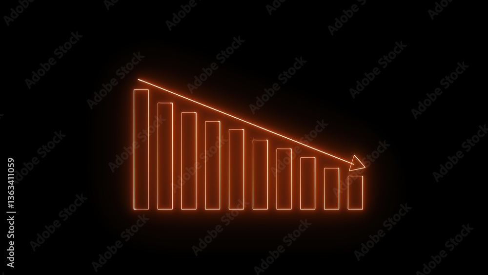Aufkleber graph showing downward trend with bars decreasing in height from left to right, black background.