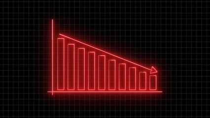 Graph showing downward trend with red bars and diagonal line on grid background for digital look.