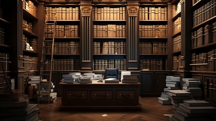 A photo of a lawyers office with shelves of case file