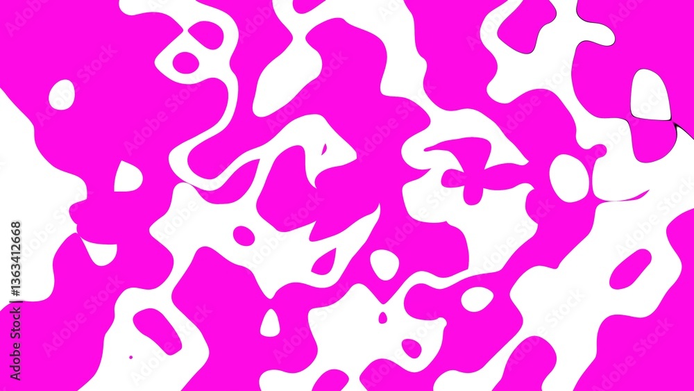 Poster abstract design with vibrant pink and white color scheme and fluid shapes and patterns.