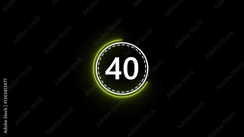 Poster digital countdown timer displaying number 40 in circular format with glowing green outline on black 