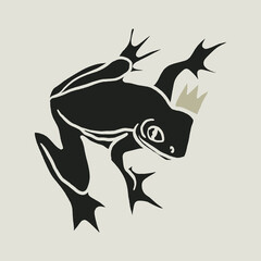 Hand-drawn cartoon sketchy baby royal frog or toad princess, doodle childish fairy tale kids art stylized concept, magical animal mascot logo and label. Stylish girl queen character print for posters