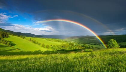 Obraz premium rainbow over green meadow