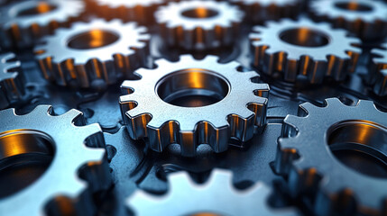 Metallic gears interlocked in a complex arrangement highlighting the intricacies of mechanical engineering